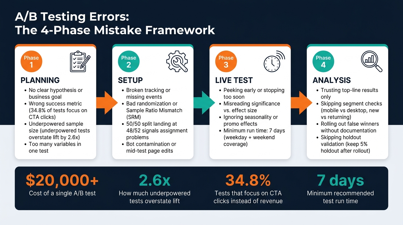 A/B Testing Errors: The 4-Phase Mistake Framework