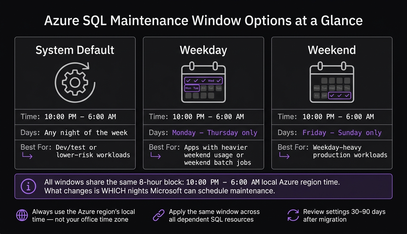 Azure SQL Maintenance Window Options Compared
