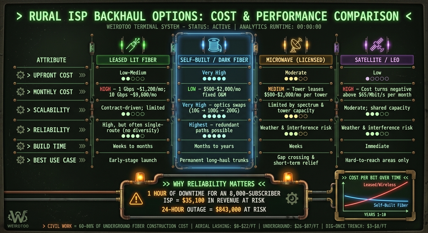 Rural ISP Backhaul Options: Cost & Performance Comparison