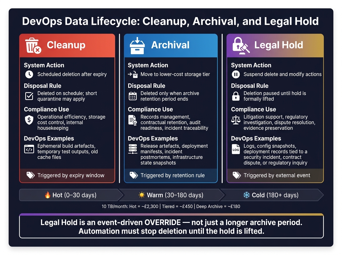 DevOps Retention Policy: Cleanup vs Archival vs Legal Hold