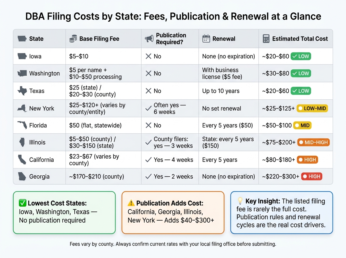 DBA Filing Costs by State: Fees, Publication Rules & Renewal