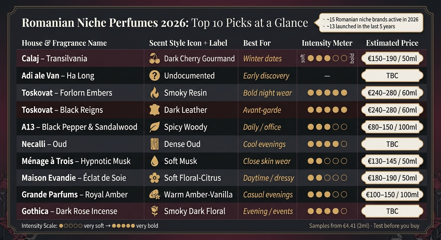Romanian Niche Perfumes 2026: Top 10 Picks at a Glance