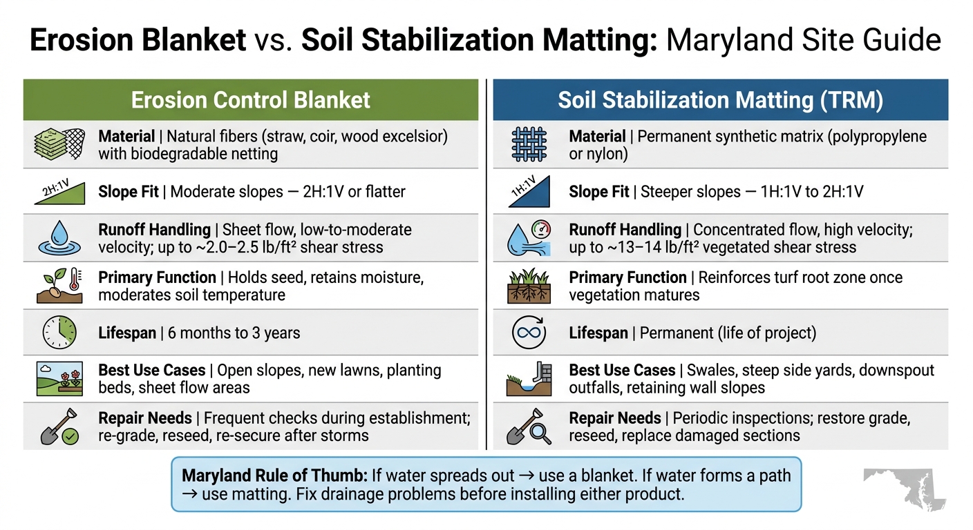 Erosion Blanket vs. Soil Stabilization Matting: Maryland Site Guide