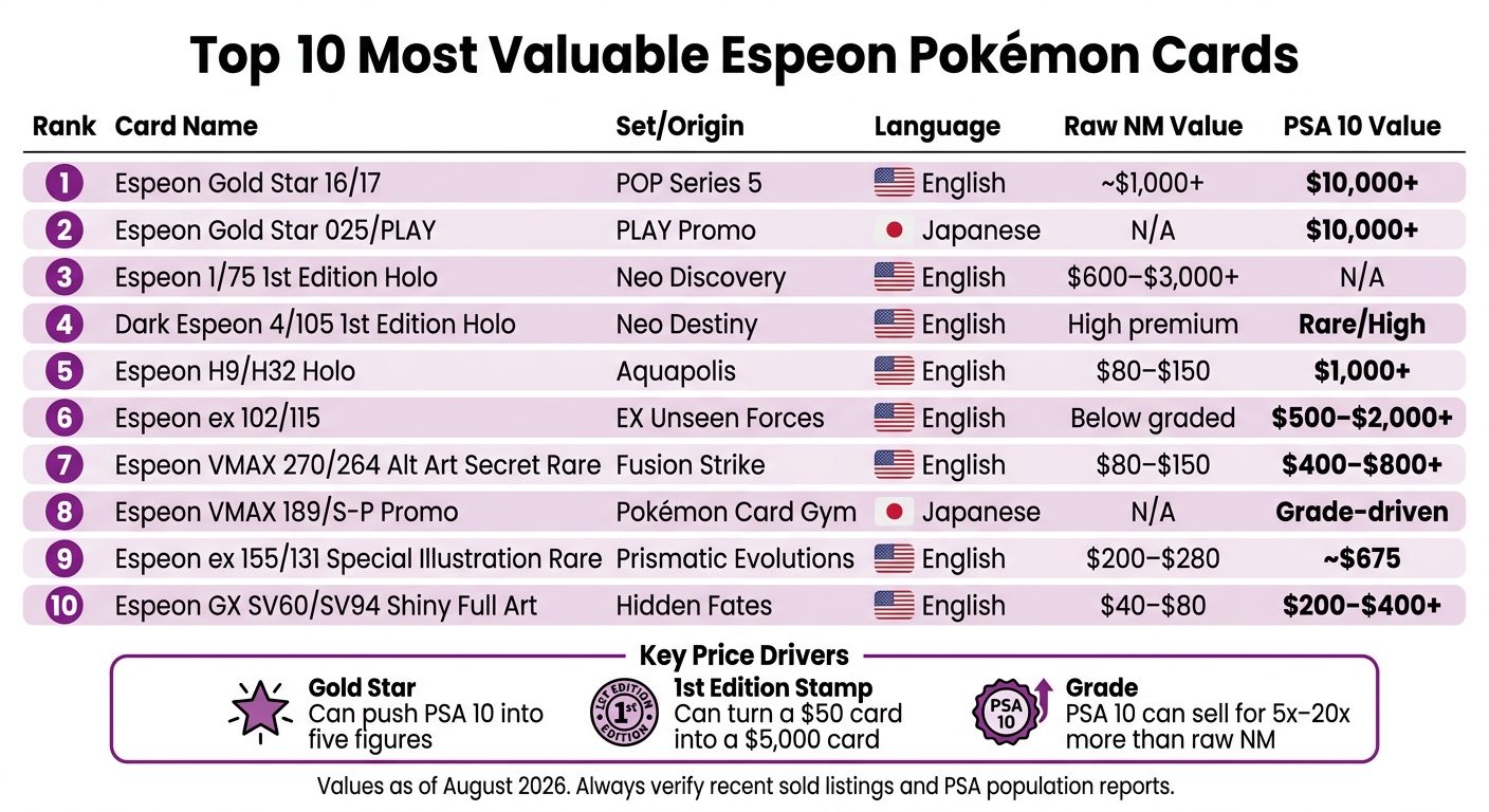 Top 10 Most Valuable Espeon Pokémon Cards: Price & Rarity Guide