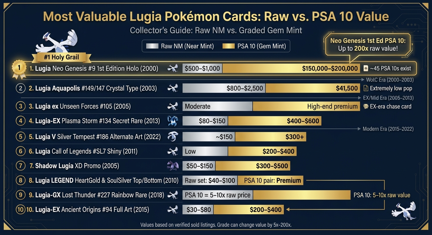 Most Valuable Lugia Cards: Raw vs. PSA 10 Prices Compared