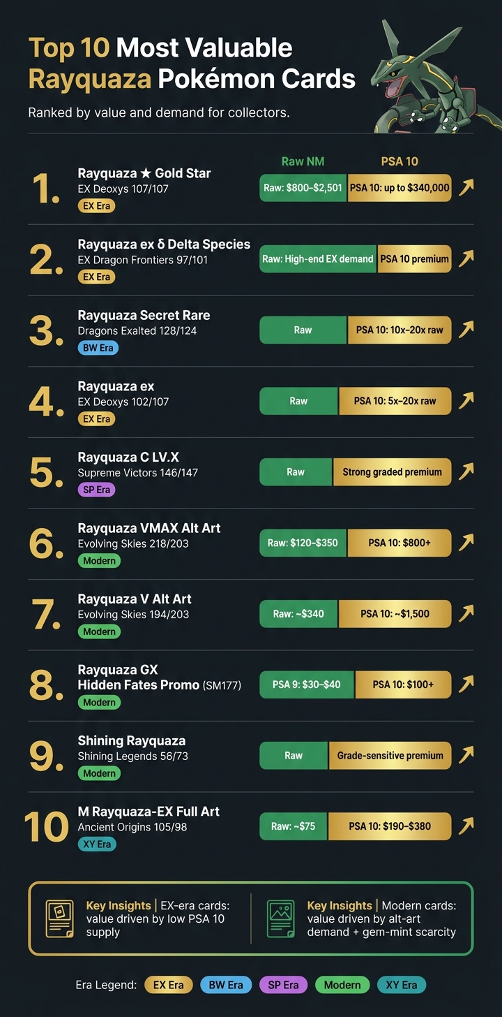Top 10 Most Valuable Rayquaza Cards: Price & Grade Comparison