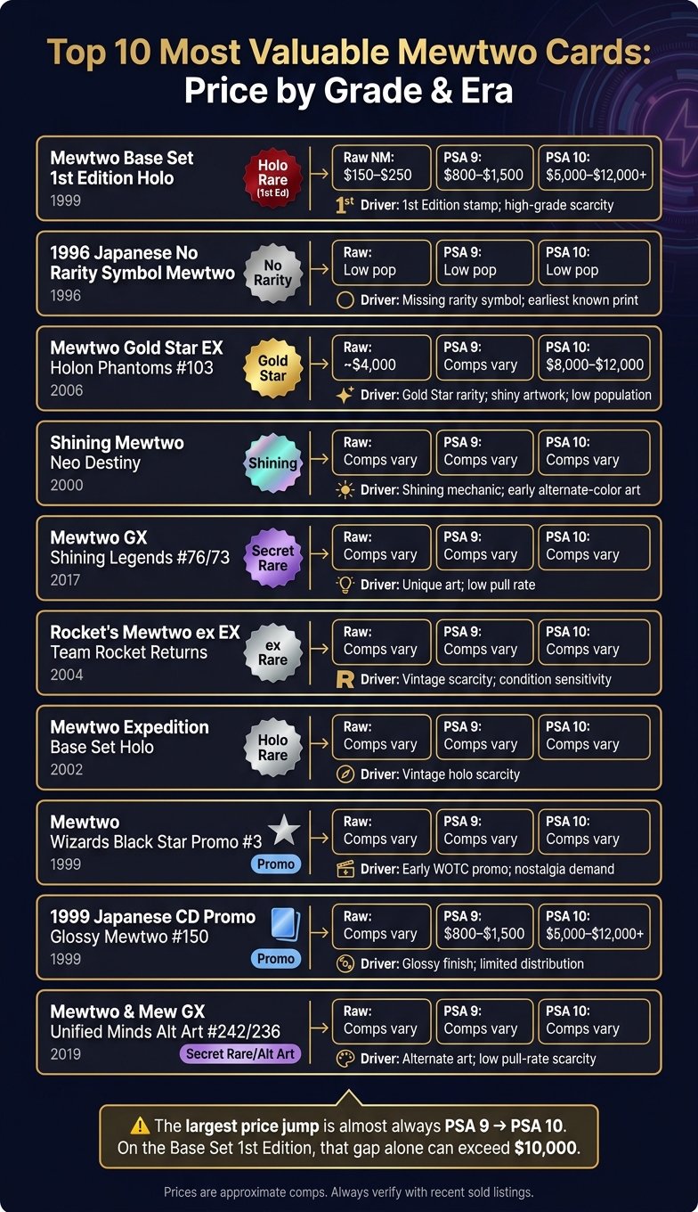 Top 10 Most Valuable Mewtwo Cards: Price by Grade & Era