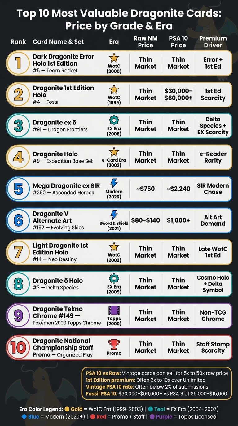 Top 10 Most Valuable Dragonite Cards: Price by Grade & Era