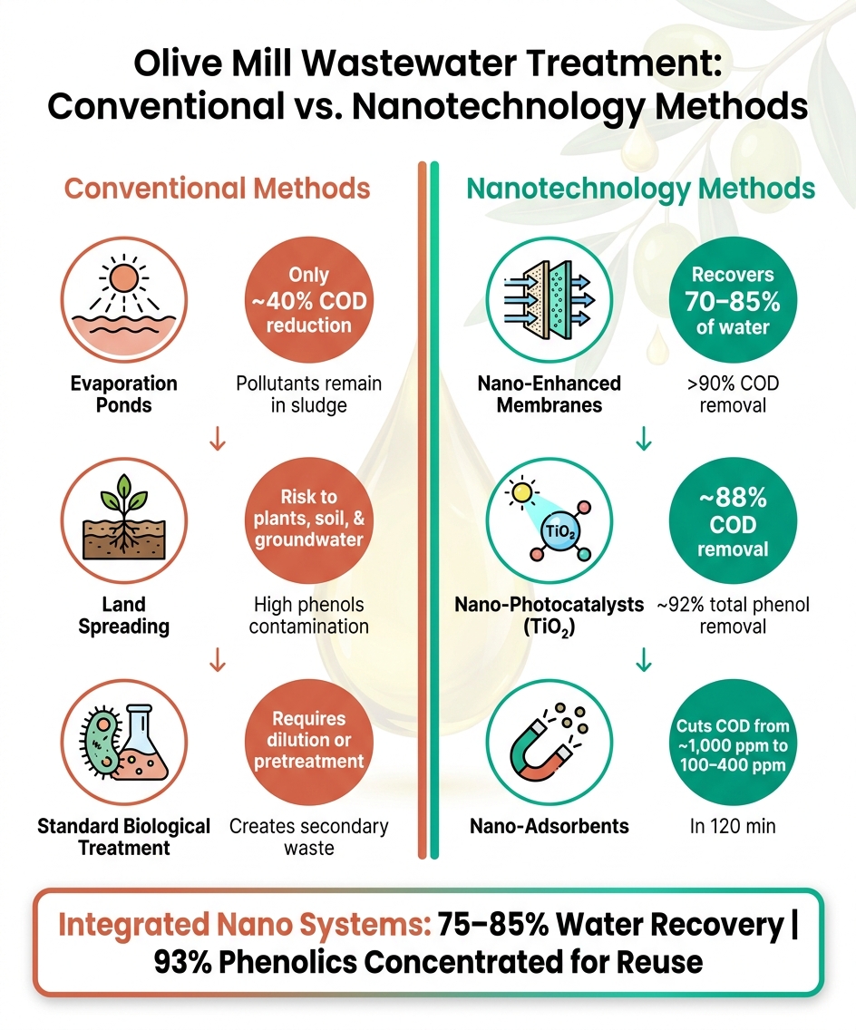 Olive Mill Wastewater Treatment Methods: Conventional vs. Nanotechnology