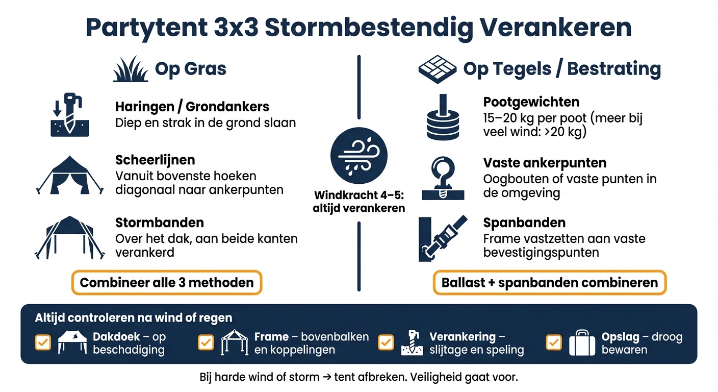 Partytent Verankeren: Gras vs. Bestrating – Methoden & Richtlijnen