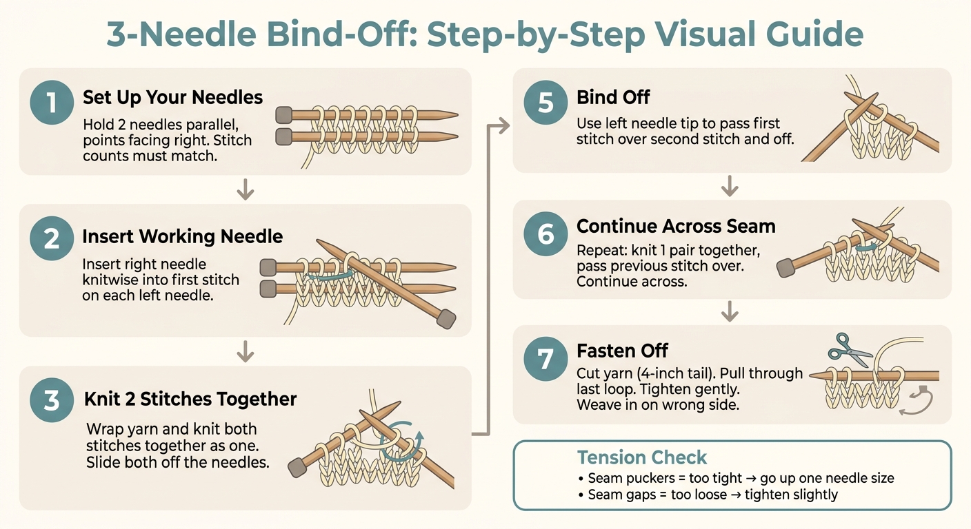 3-Needle Bind-Off: Step-by-Step Visual Guide