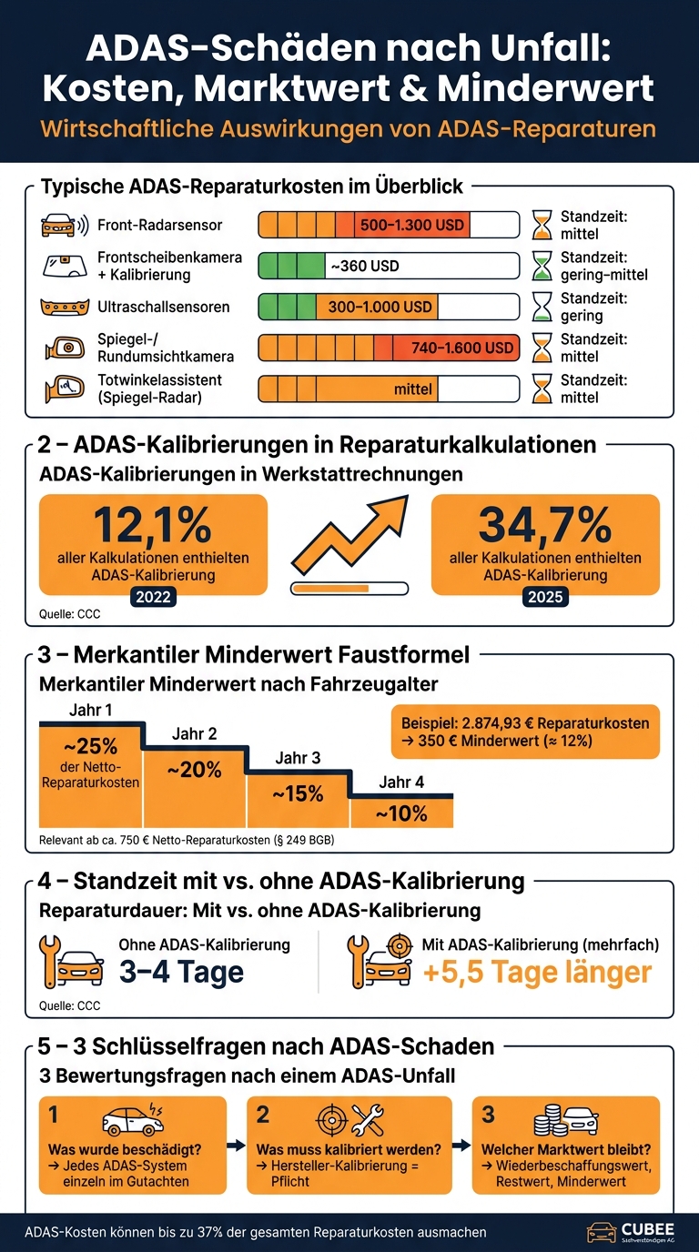 ADAS-Reparaturkosten & Marktwert nach Unfall: Alle Zahlen im Überblick