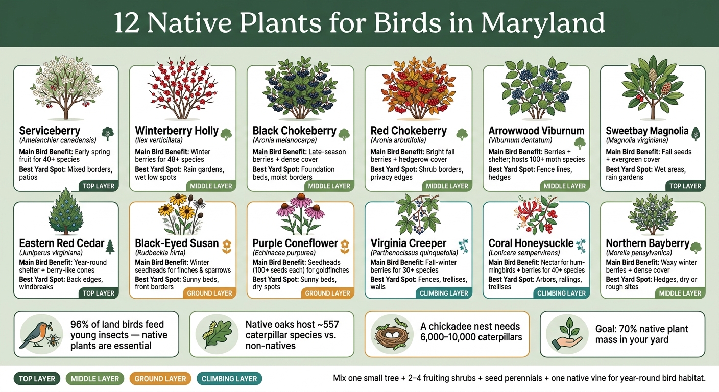 12 Native Plants for Birds in Maryland: At-a-Glance Guide