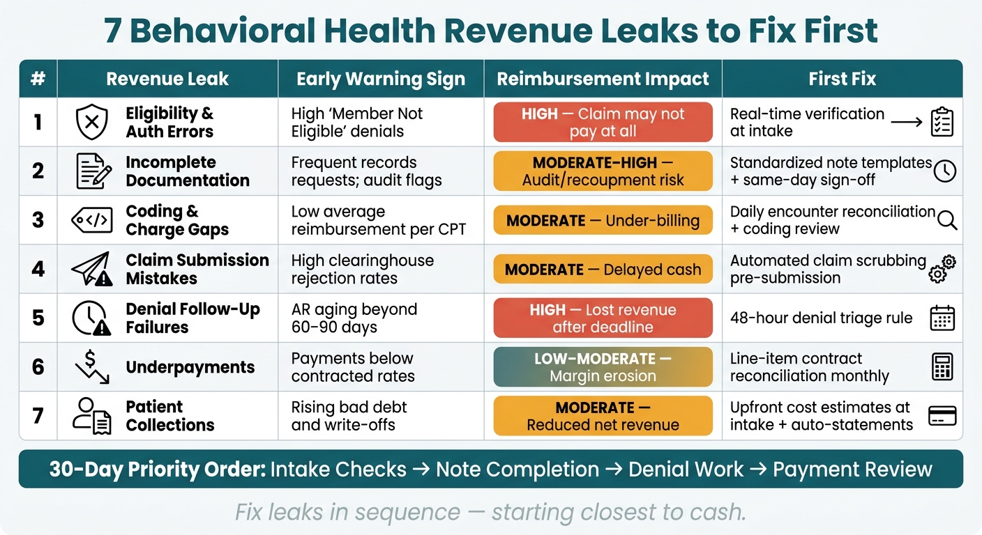 7 Behavioral Health Revenue Leaks: Warning Signs, Impact & First Fixes