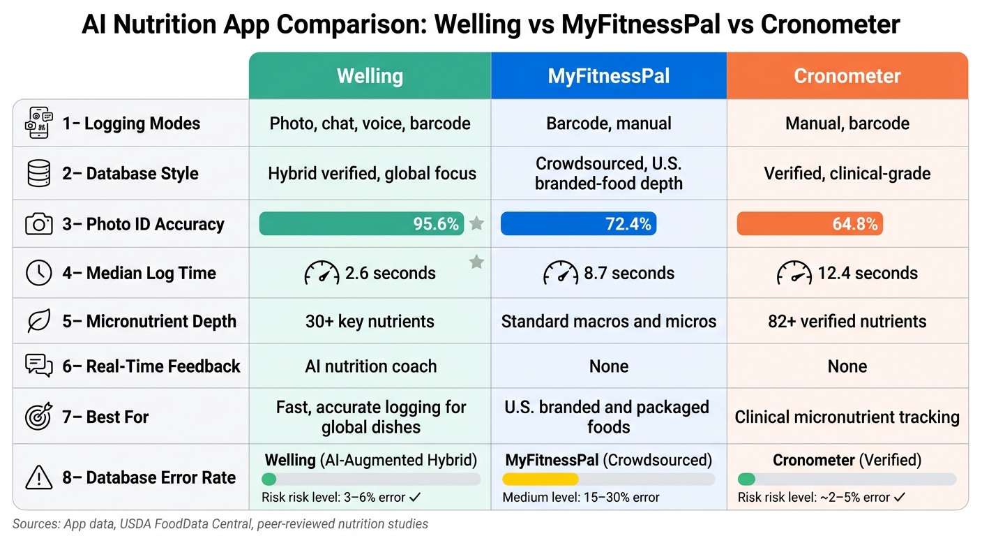 AI Nutrition App Comparison: Welling vs MyFitnessPal vs Cronometer