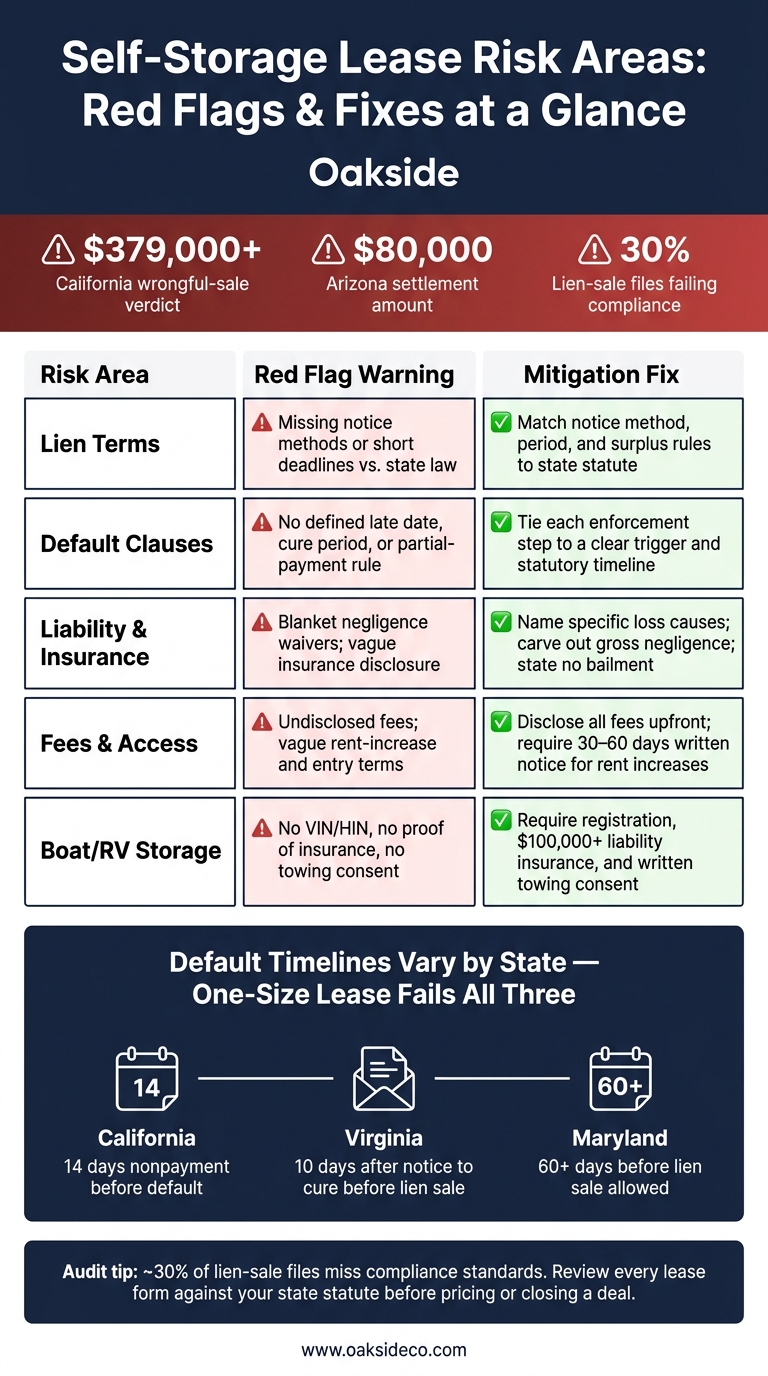 Self-Storage Lease Risk Areas: Red Flags & Fixes at a Glance