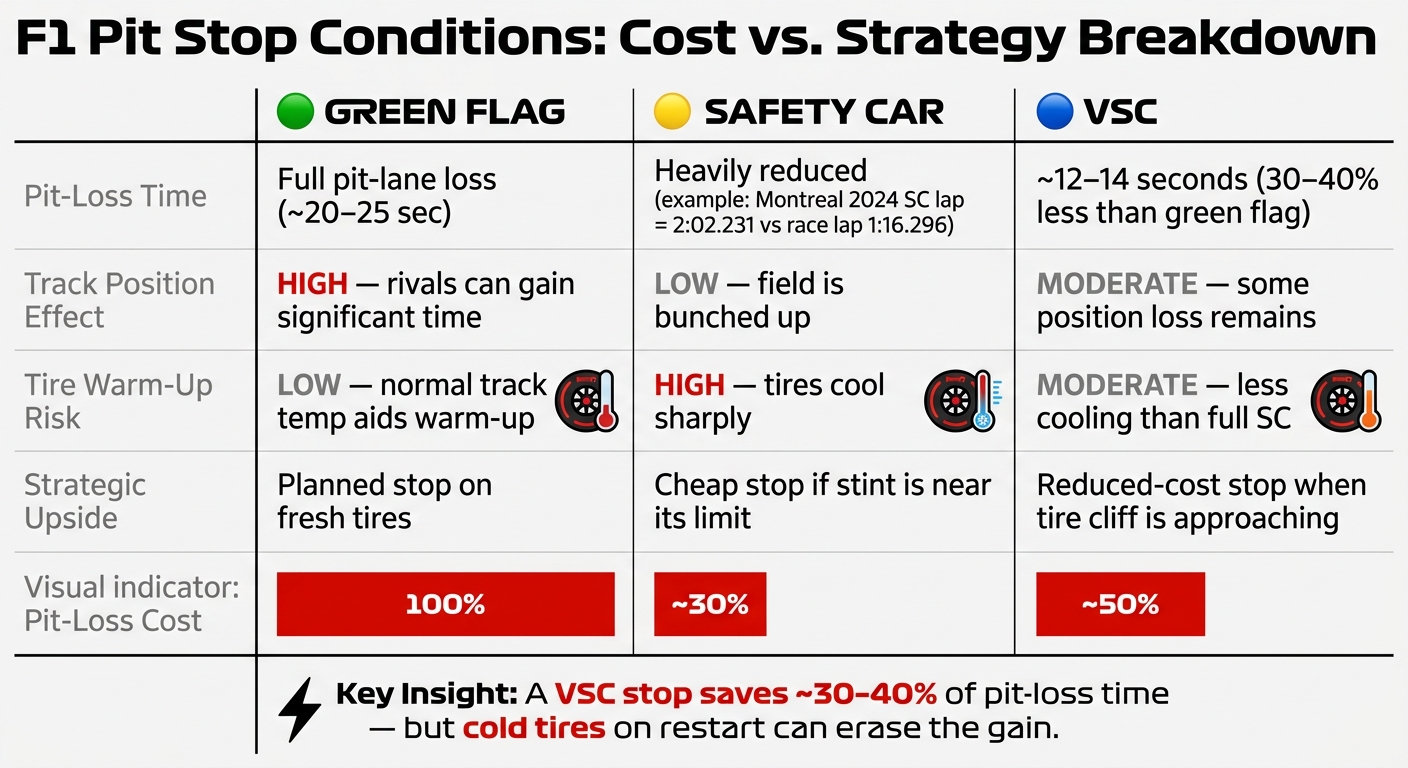 F1 Pit Stop Strategy: Green Flag vs Safety Car vs VSC Timing