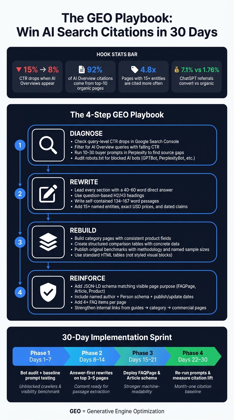 The GEO Playbook: 30-Day Action Plan to Win AI Search Citations