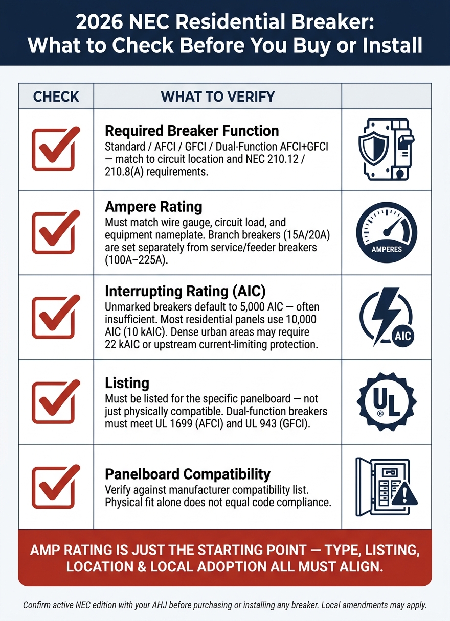 2026 NEC Residential Breaker Selection: 5-Point Compliance Checklist