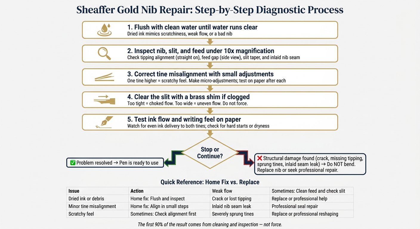 Sheaffer Gold Nib Repair: Step-by-Step Diagnostic Process