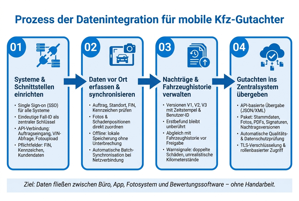 Mobile Gutachter: Systemübergreifender Datenfluss in 4 Schritten
