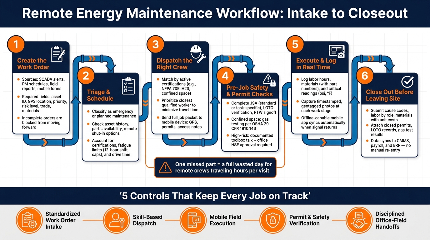 Remote Energy Maintenance Workflow: 6-Step Process from Intake to Closeout