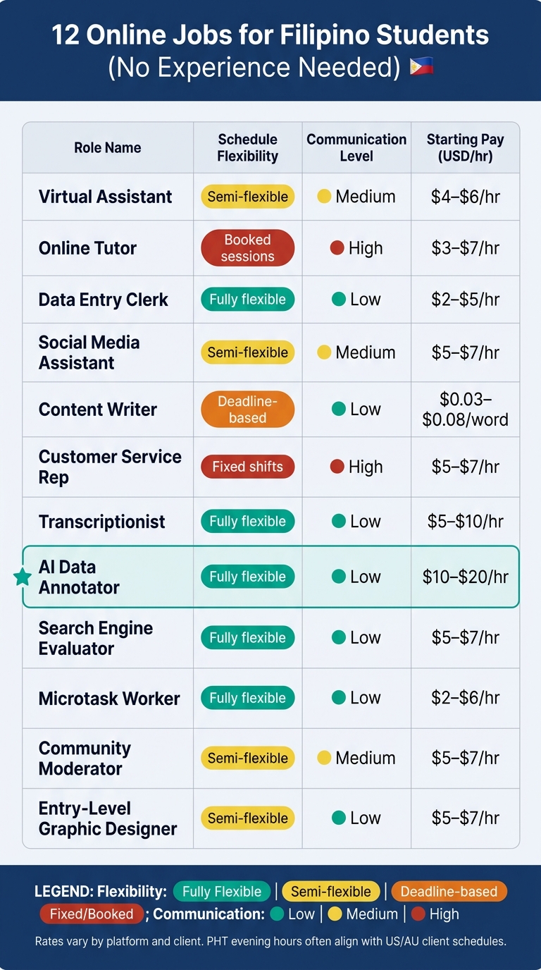 12 Online Jobs for Students in the Philippines: Pay, Schedule & Skills Compared