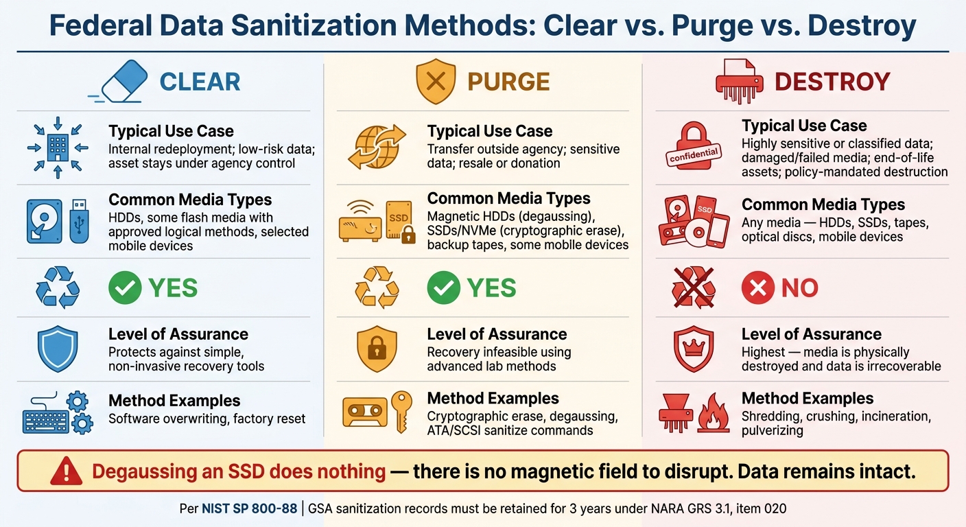 Federal Data Sanitization Methods: Clear vs. Purge vs. Destroy