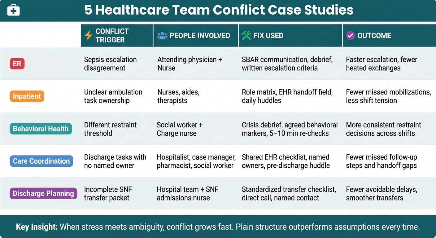 5 Healthcare Team Conflict Case Studies: Triggers, Teams & Fixes