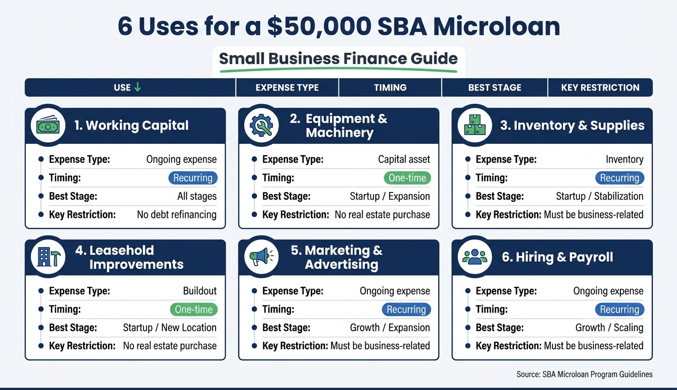 6 Uses for a $50,000 SBA Microloan: Side-by-Side Comparison