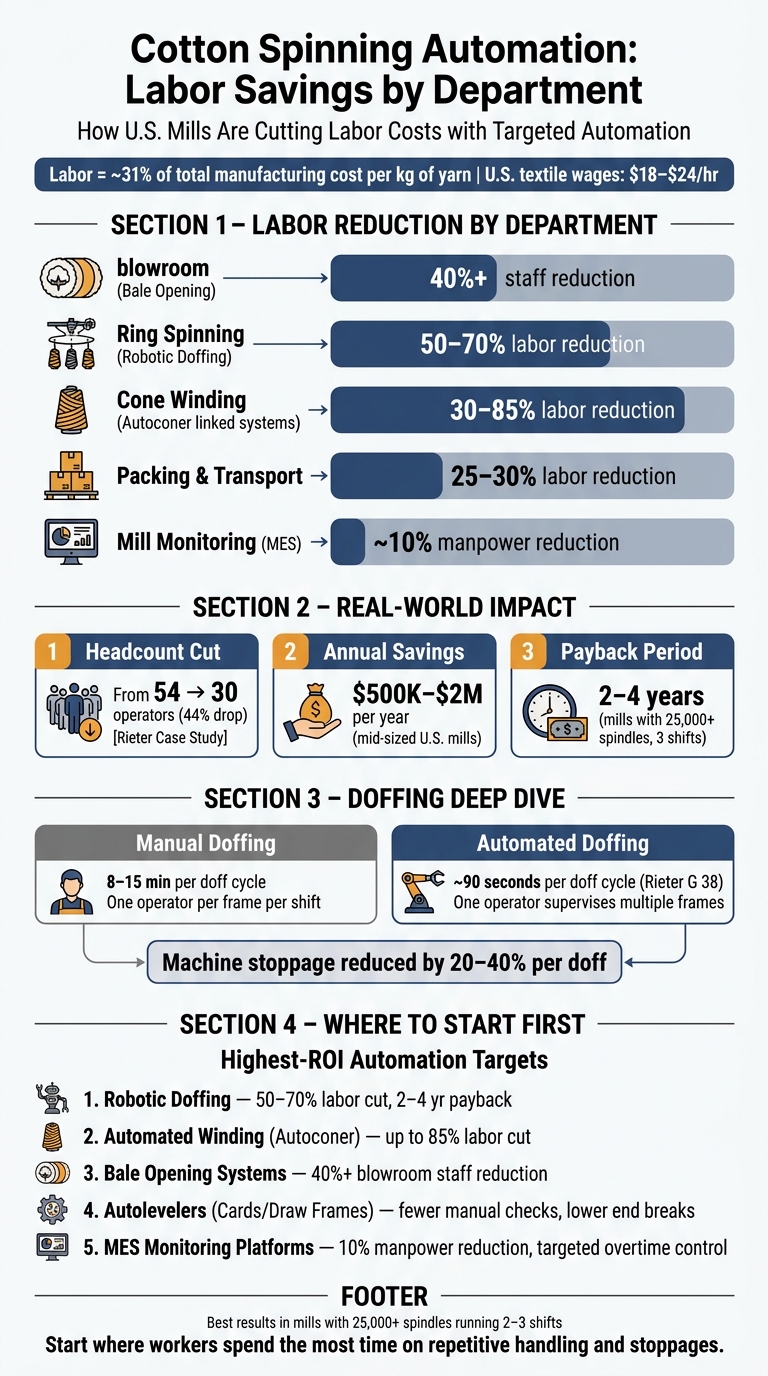 Cotton Spinning Automation: Labor Savings by Department