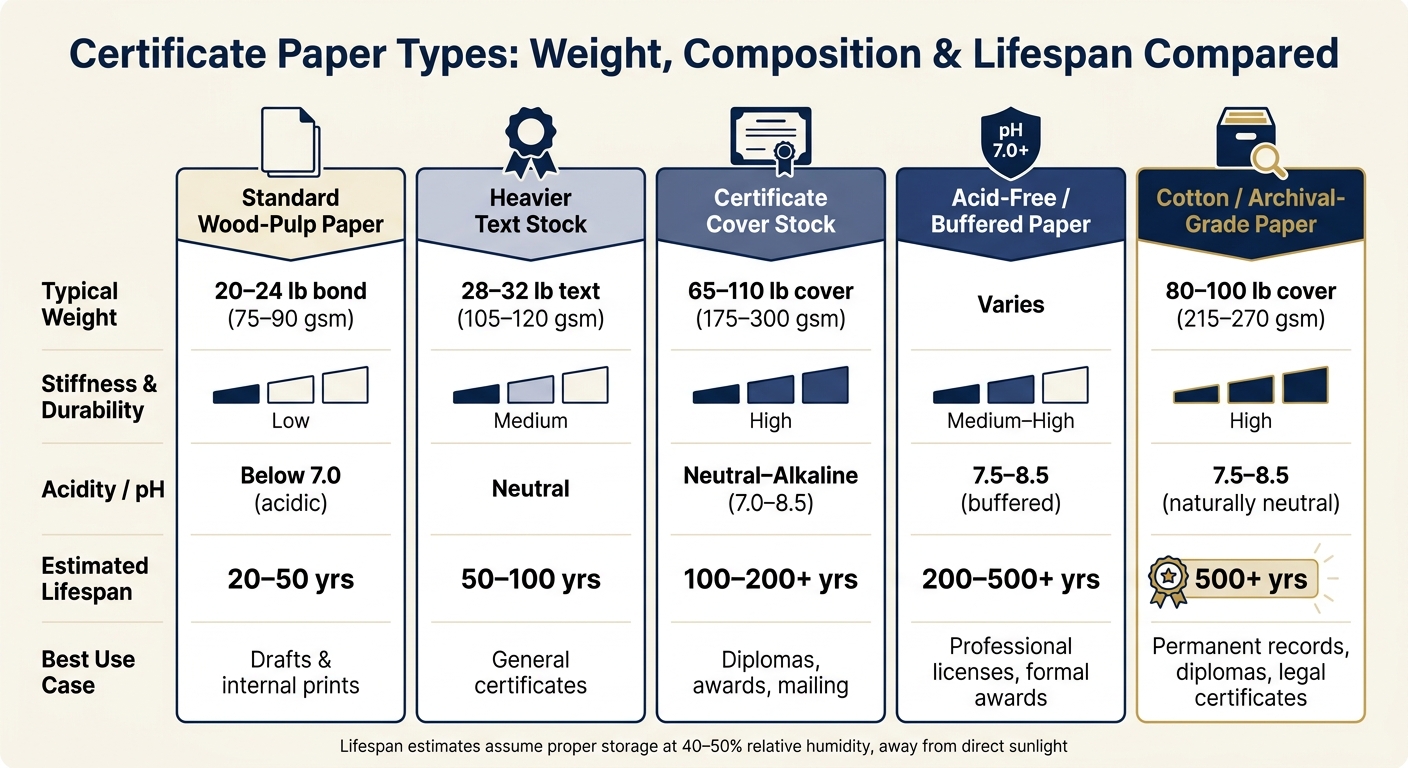 Certificate Paper Types: Weight, Composition & Lifespan Compared