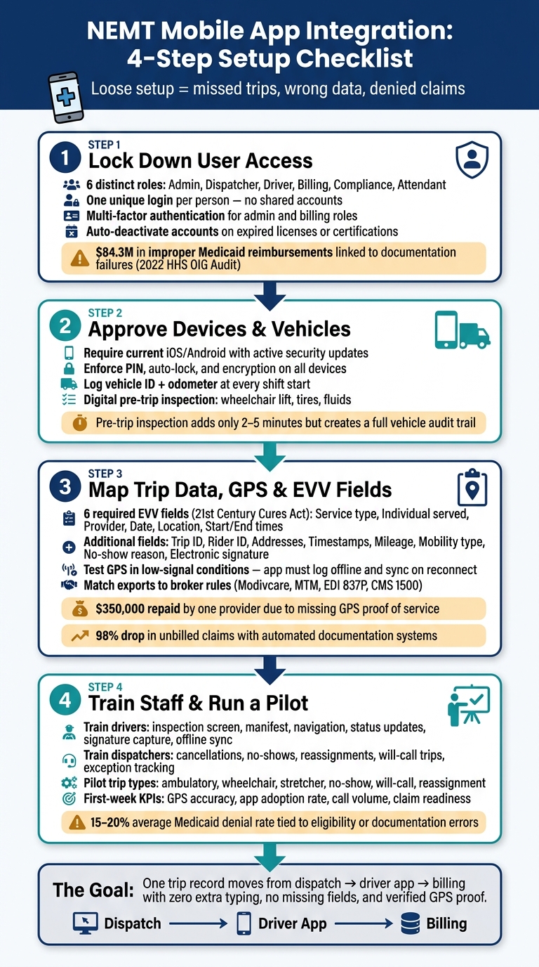 NEMT Mobile App Setup Checklist: 4-Step Integration Workflow