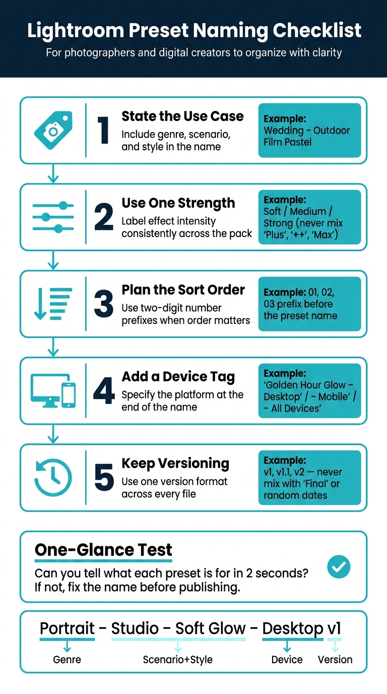 Lightroom Preset Naming Checklist: 5 Key Rules at a Glance