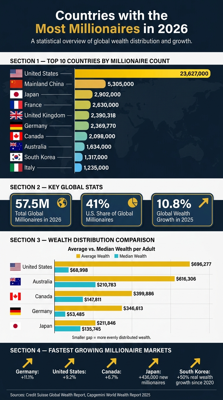 Countries with the Most Millionaires in 2026