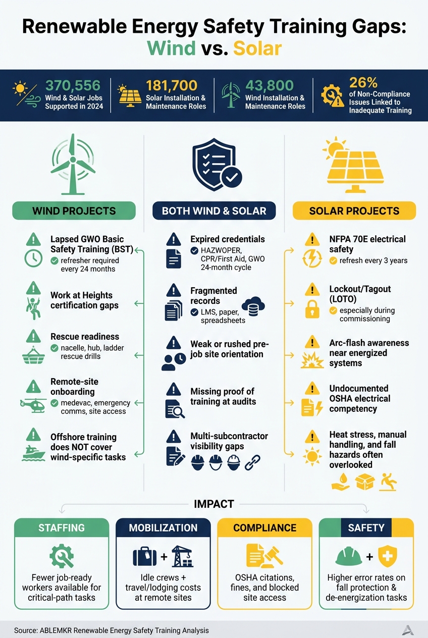 Wind vs. Solar Safety Training Gaps: Key Differences & Shared Risks