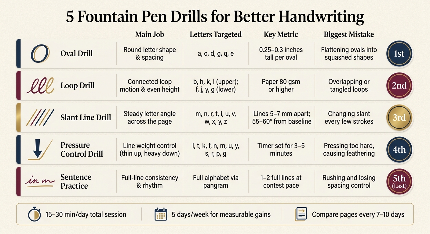 5 Fountain Pen Drills for Better Handwriting: Quick Reference Guide