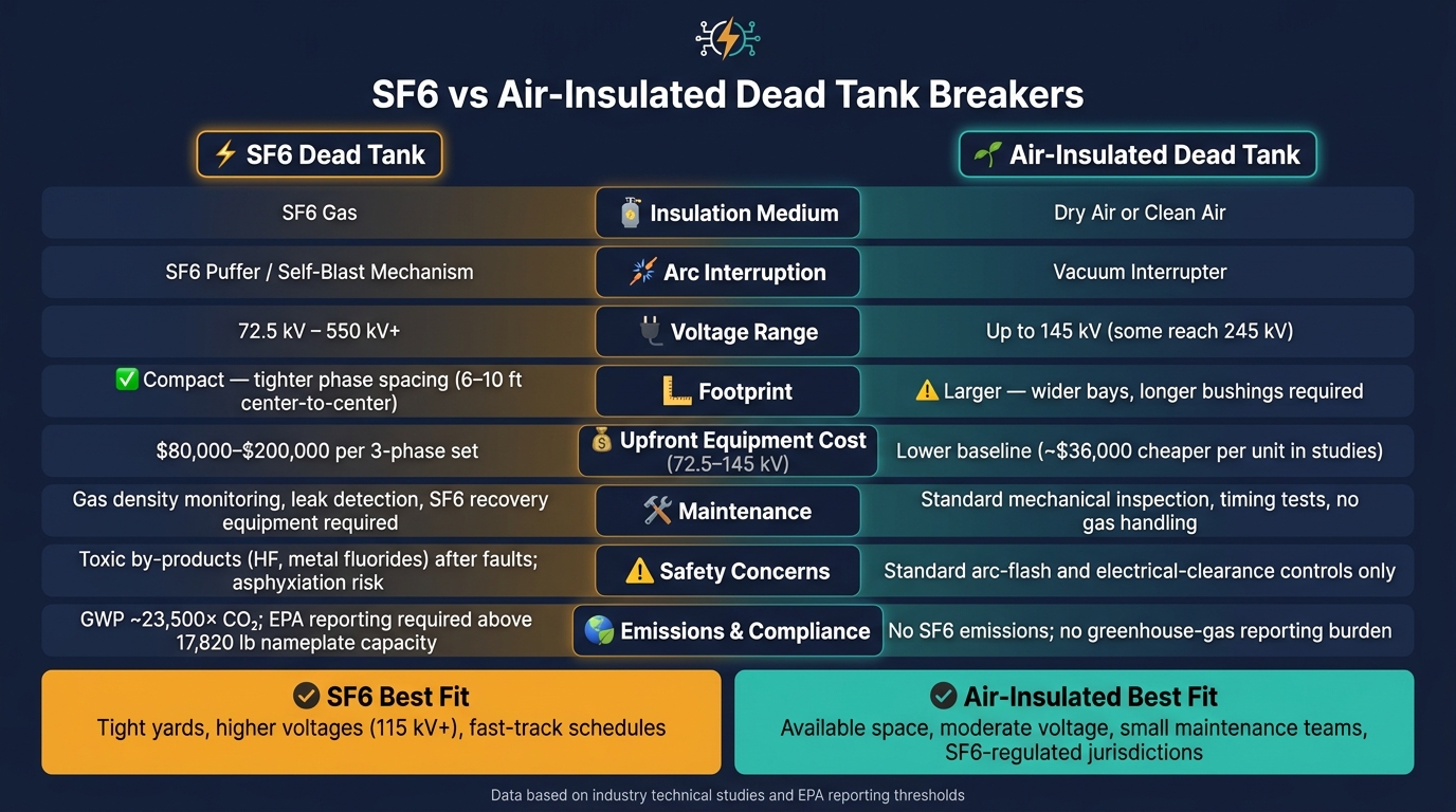 SF6 vs Air-Insulated Dead Tank Breakers: Side-by-Side Comparison
