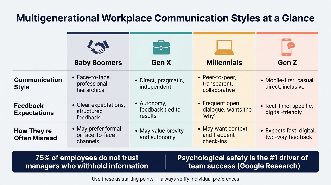 Multigenerational Workplace Communication Styles at a Glance