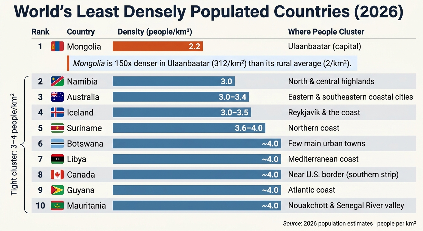 World's Least Densely Populated Countries (2026)