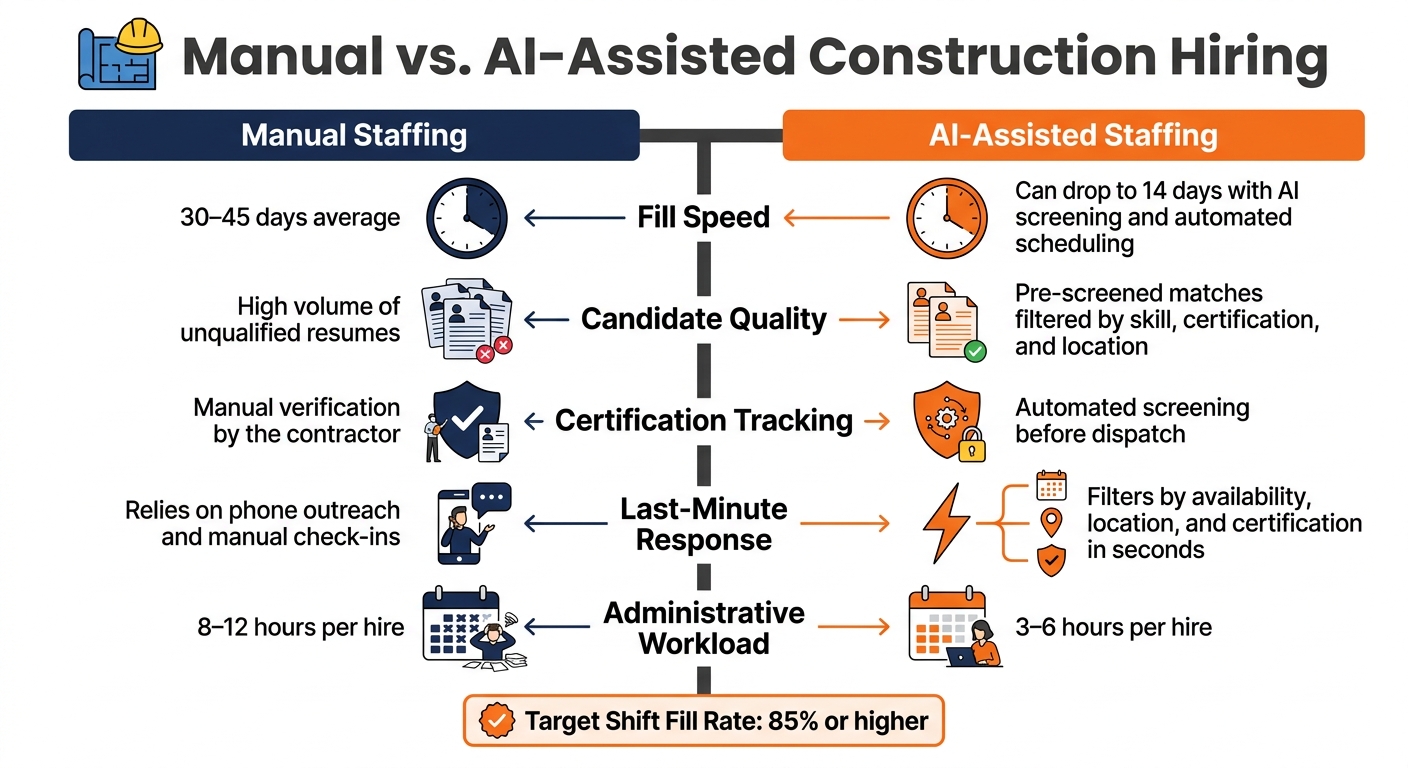 Manual vs. AI-Assisted Construction Hiring: Key Metrics Compared