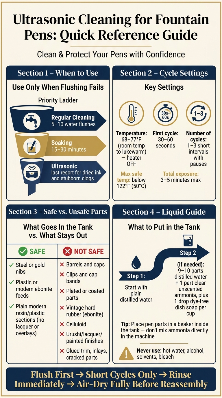 Fountain Pen Ultrasonic Cleaning: Safe Parts vs. Parts to Avoid