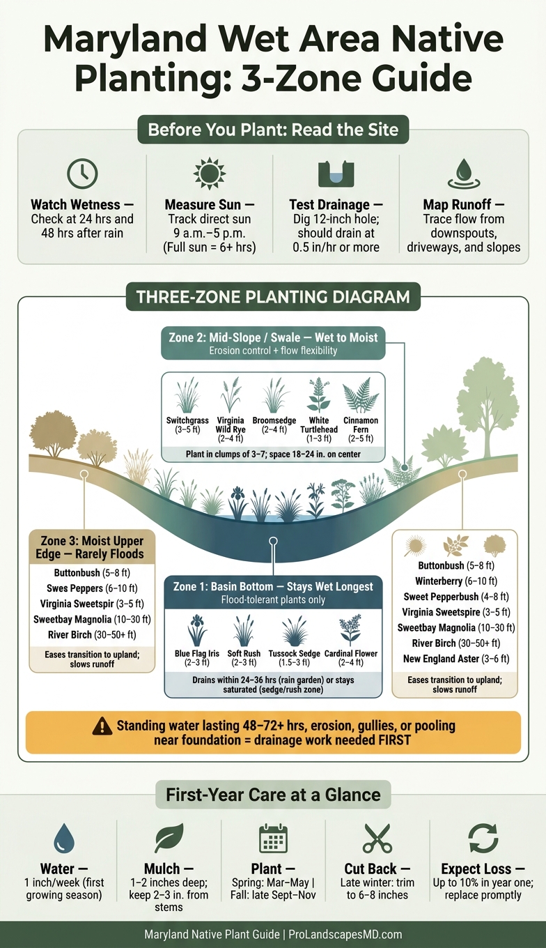 Maryland Wet Area Planting: 3-Zone Native Plant Guide