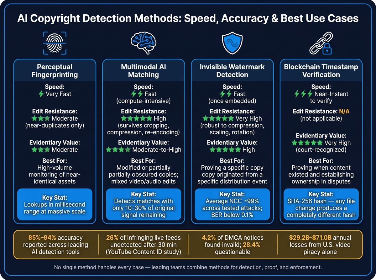 AI Copyright Detection Methods: Speed, Accuracy & Best Use Cases