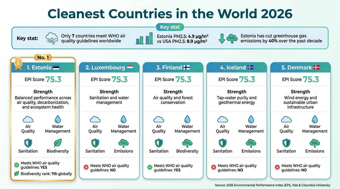 Cleanest Countries in the World 2026: EPI Rankings & Key Metrics