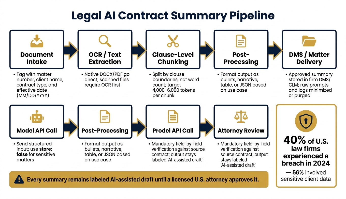 Legal AI Contract Summary Pipeline: Safe Integration Workflow
