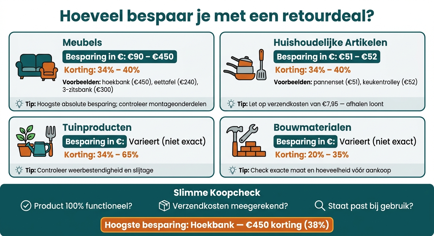 Retourdeal Besparing per Categorie: Euro's & Percentages Vergeleken