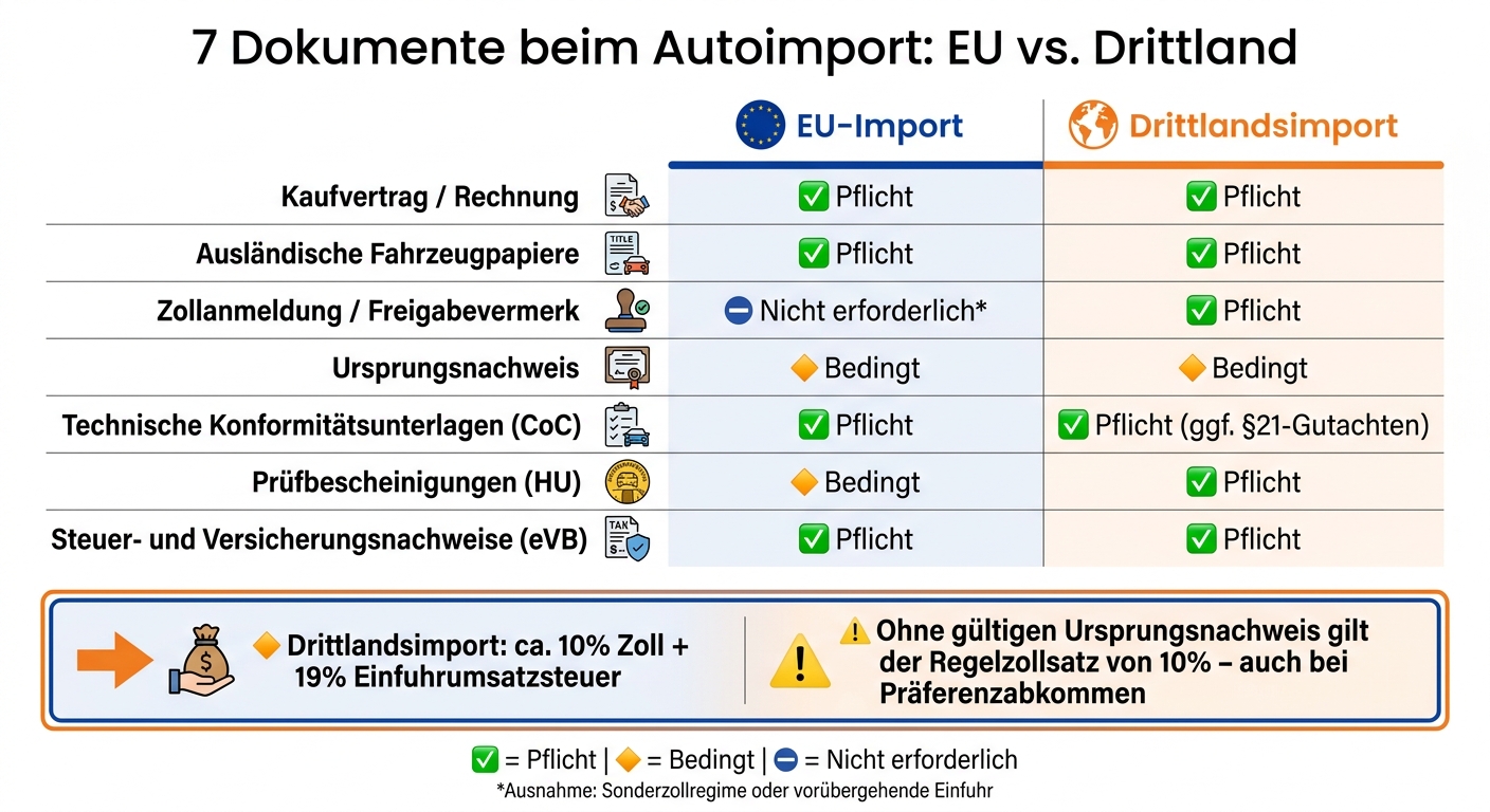 7 Dokumente beim Autoimport: EU vs. Drittland im Überblick