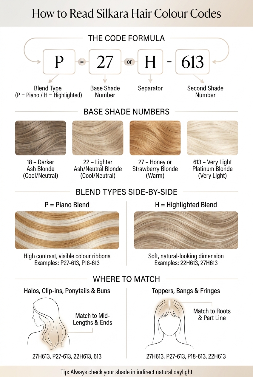 Silkara Hair Colour Codes Explained: P, H & Blend Types at a Glance
