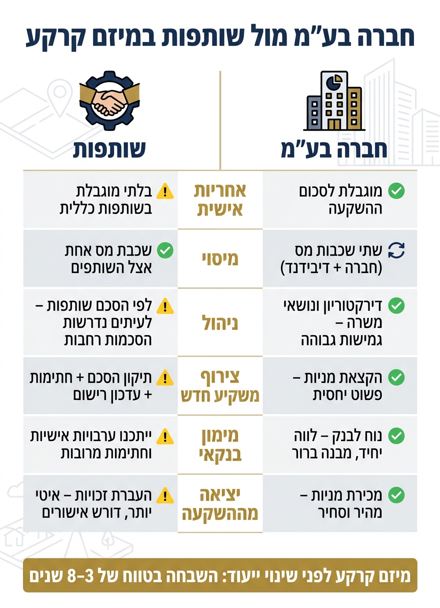 חברה בע״מ מול שותפות במיזם קרקע: השוואה מלאה